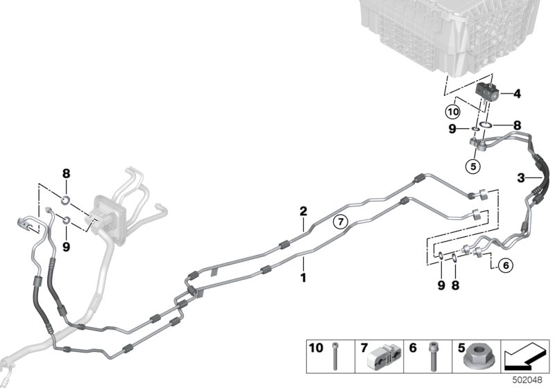 Трубопроводы хладагента под днищем для BMW G20 330e B48X (схема запчастей)