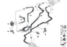 Шланги ОЖ автономной системы отопления для BMW G02 X4 20dX B47D (схема запасных частей)