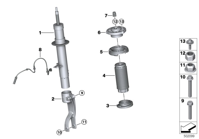 Стойка амортизатора Пд VDC/доп.элементы для BMW G06 X6 30dX B57 (схема запчастей)
