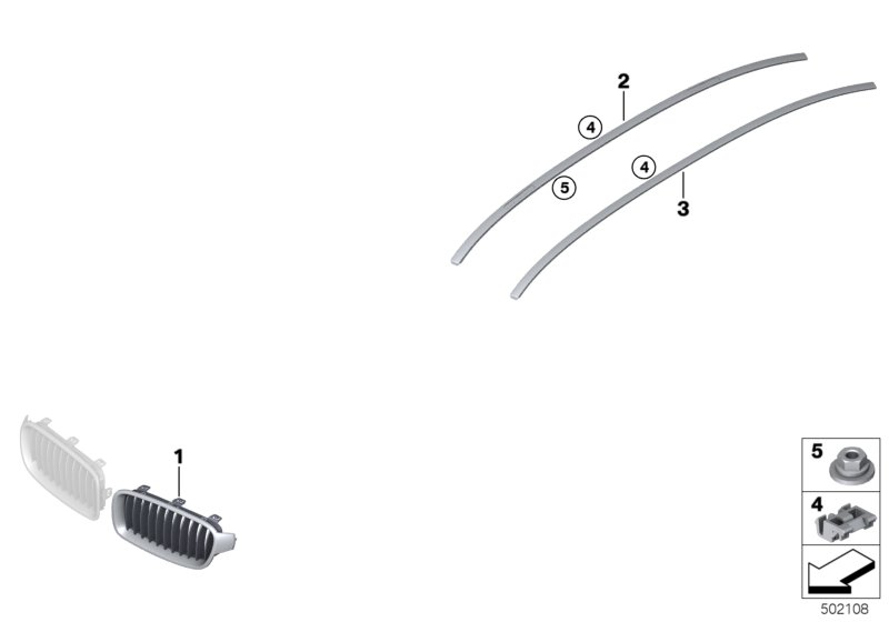 Наружные накладки / декоративные решетки для BMW F30 328iX N20 (схема запчастей)