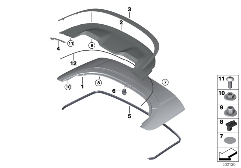 Крышка отделения для складного верха для BMW F91 M8 S63M (схема запчастей)
