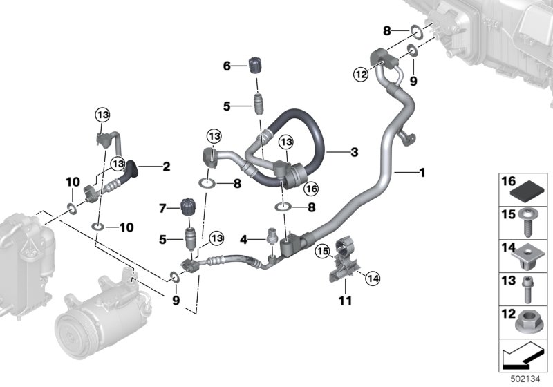 Трубопроводы хладагента для BMW G14 840i B58C (схема запчастей)