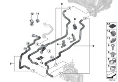 Шланги ОЖ автономной системы отопления для BMW G31 540iX B58C (схема запасных частей)