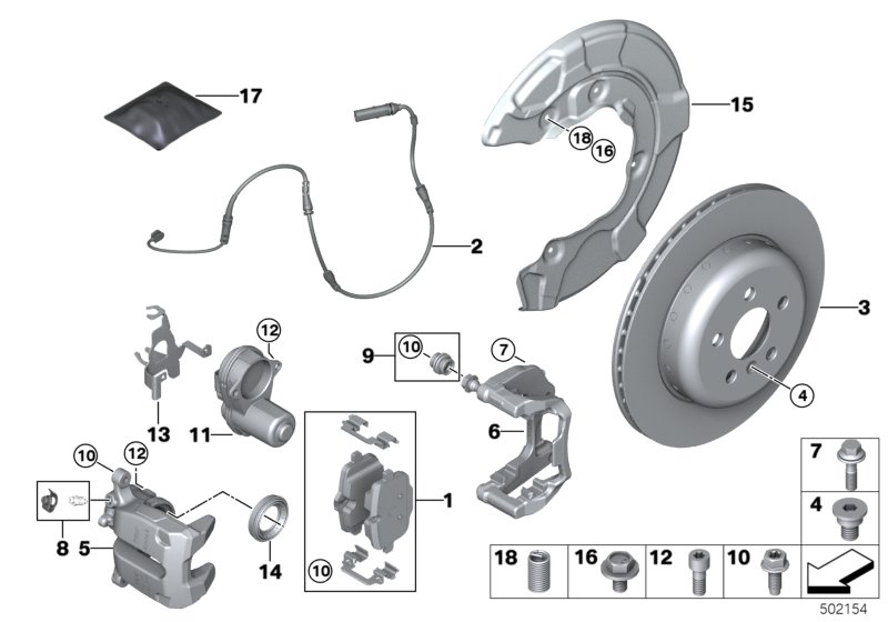 Тормозной механизм заднего колеса для BMW RR31 Cullinan N74L (схема запчастей)