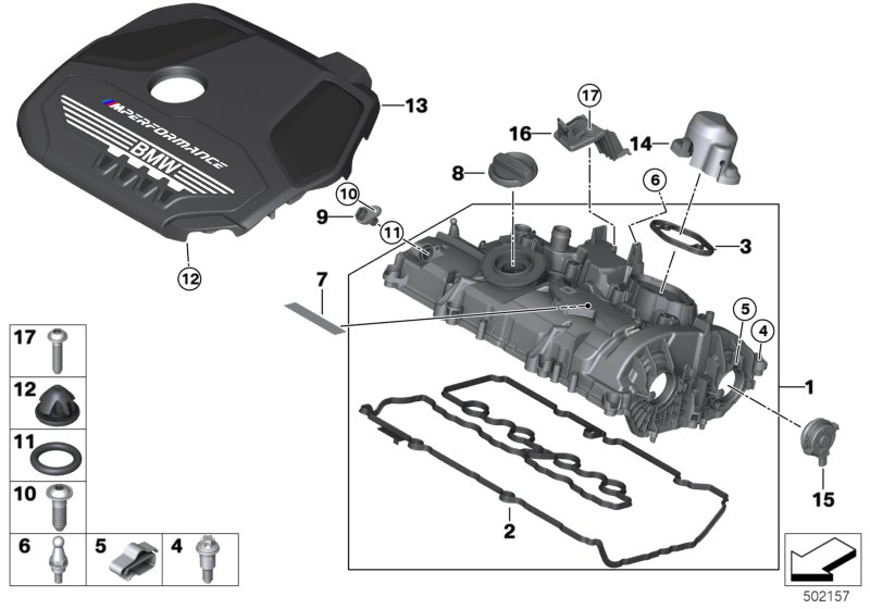 Крышка головки блока цилиндров/доп.эл. для BMW F40 M135iX B48E (схема запчастей)
