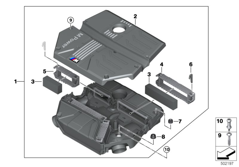 Глушитель шума всасыв./сменн.эл.фильтра для BMW F97 X3 M S58 (схема запчастей)