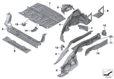 Пол багажника/брызговик Зд для BMW F40 120dX B47D (схема запасных частей)
