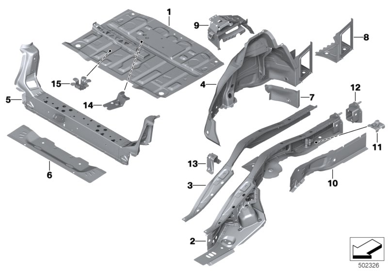 Пол багажника/брызговик Зд для BMW F40 116d B37B (схема запчастей)