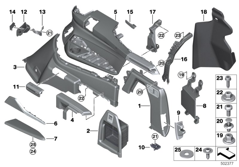 Боковая обшивка багажного отделения П для BMW G07 X7 40iX B58C (схема запчастей)