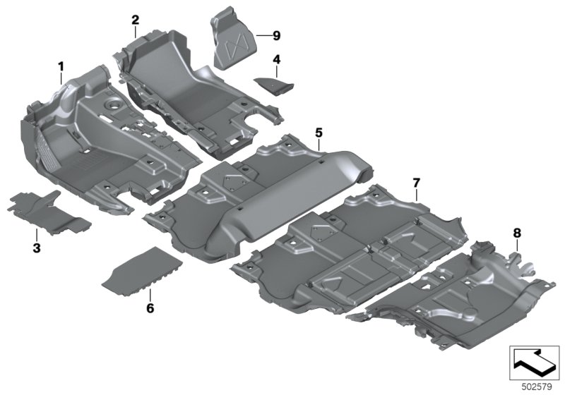 облицовка днища для BMW G05 X5 40iX B58C (схема запчастей)