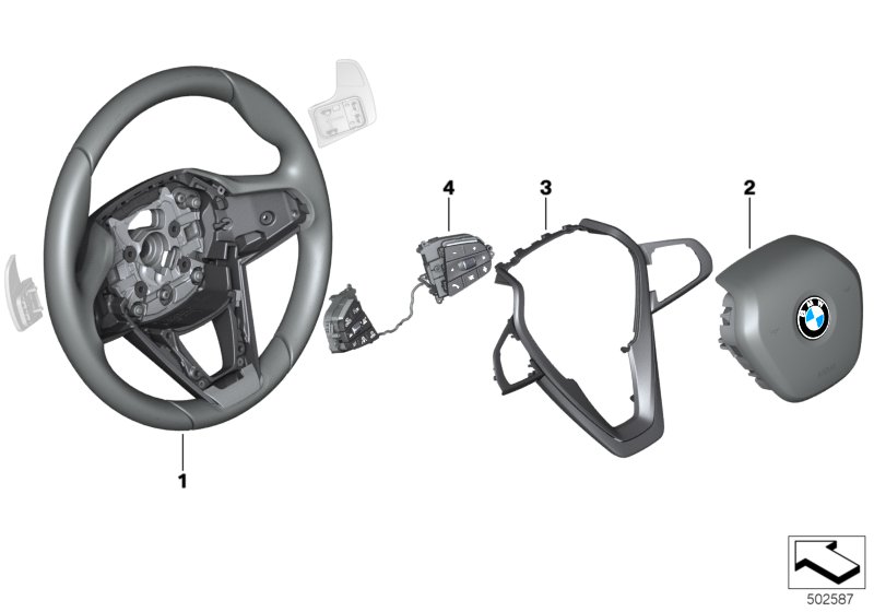 Инд.рулевое колесо, кожа, Airbag-Smart для BMW G06 X6 30dX B57 (схема запчастей)