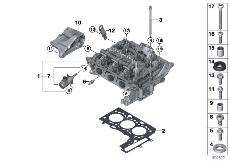 головка блока цилиндров для BMW F46 216i B38 (схема запчастей)