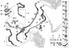 Шланги ОЖ автономной системы отопления для BMW G07 X7 M50iX N63B (схема запасных частей)