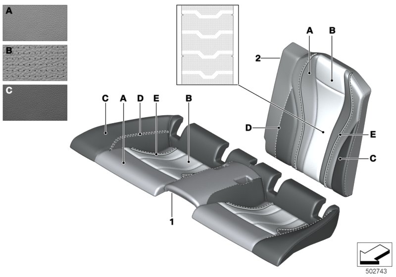 Инд.обивка заднего сиденья, климат-кожа для BMW G14 840i B58C (схема запчастей)