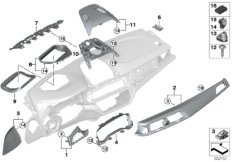Доп.элементы панели приборов Вх для BMW G31 530i B48D (схема запасных частей)