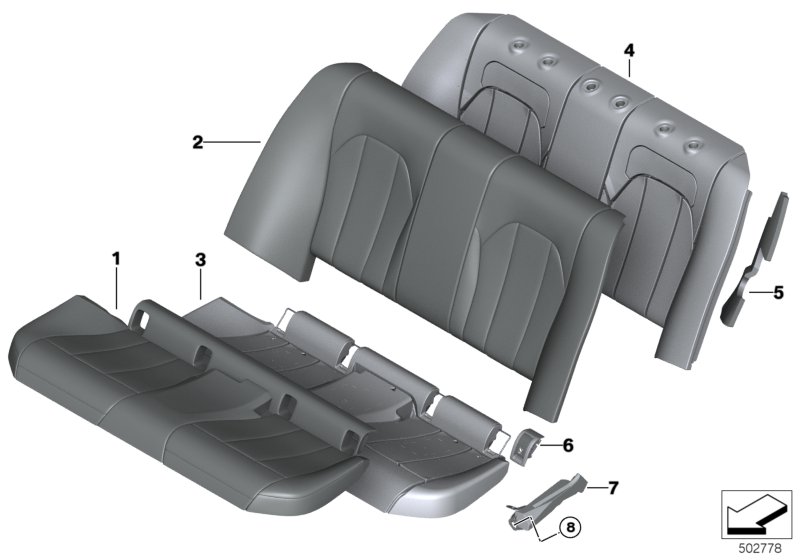 Набивка и обивка базового сиденья Зд для BMW G20 330i B48D (схема запчастей)