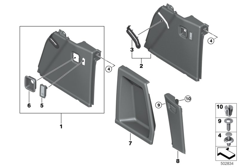 Обшивка багажного отделения П для BMW G01 X3 20iX (TR52) B48 (схема запчастей)