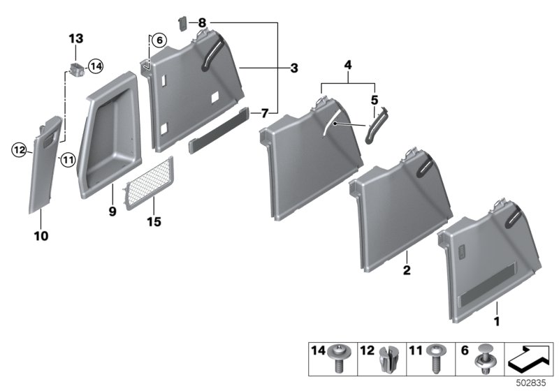 Обшивка багажного отделения Л для BMW G01 X3 20i (TR12) B48 (схема запчастей)