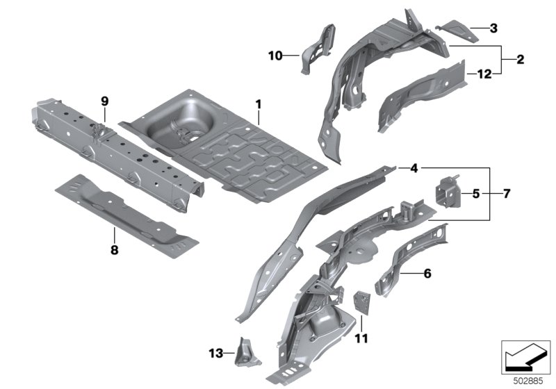 Брызговик Зд/детали днища для MINI F56 Cooper S B48 (схема запчастей)
