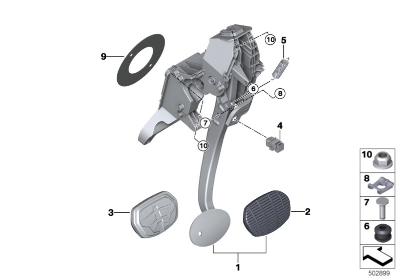 Педальный механизм АКПП для BMW F40 116d B37B (схема запчастей)