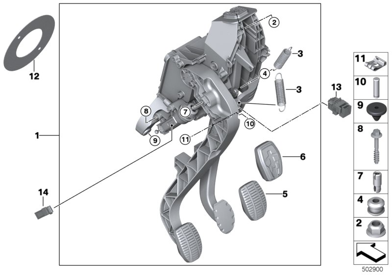 Педальный механизм для а/м с МКПП для BMW F40 118i B38C (схема запчастей)