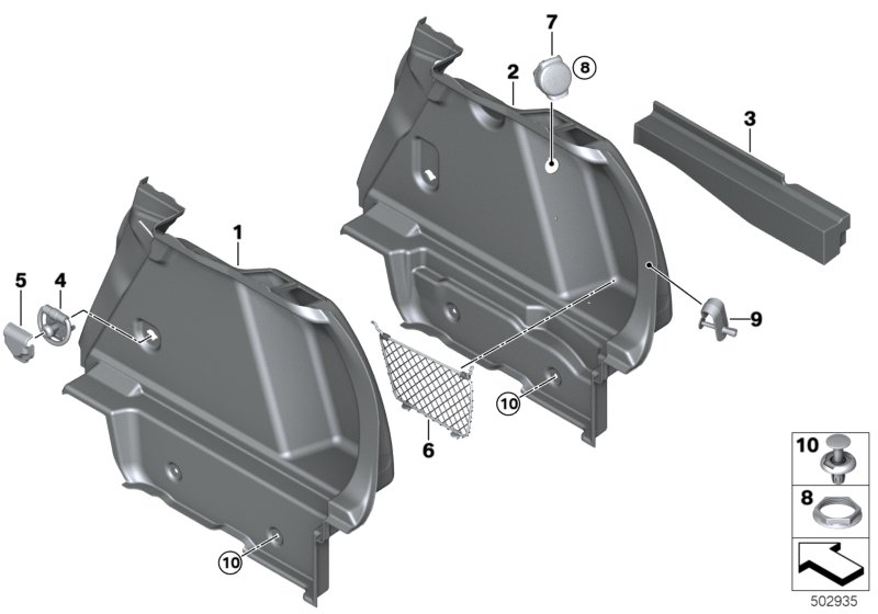Обшивка багажного отделения П для BMW F40 M135iX B48E (схема запчастей)