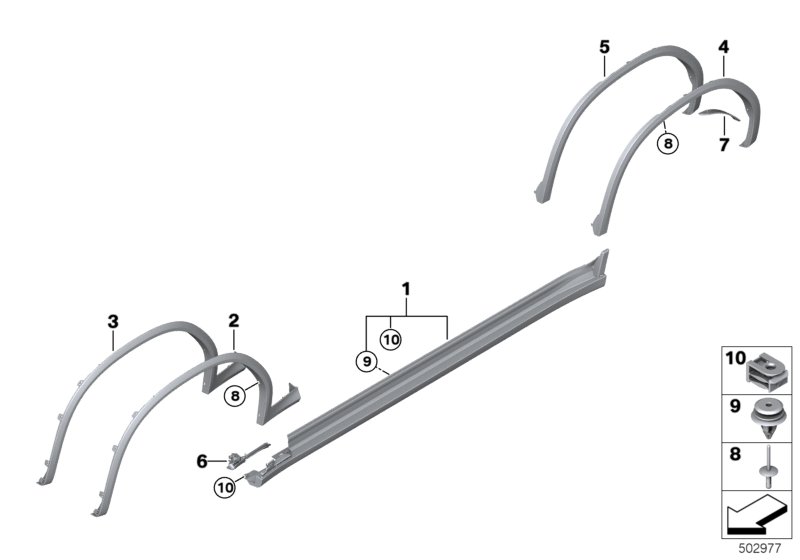 Накладка M порог / арка колеса для BMW F97 X3 M S58 (схема запчастей)