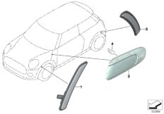Фонарь указателя поворота Пд/Бок для BMW F54N Cooper S B46C (схема запасных частей)