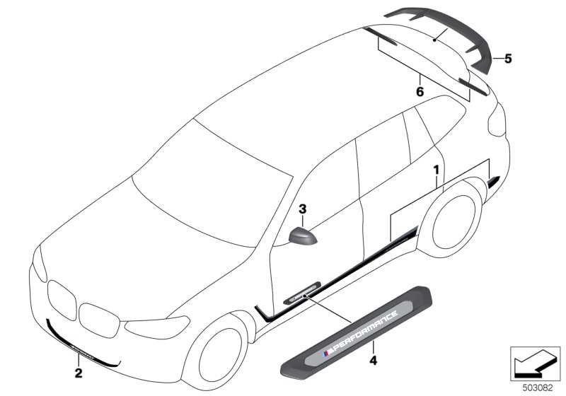 Аэродинам.принадлежности M Performance для BMW G01 X3 20i 1.6 B48 (схема запчастей)