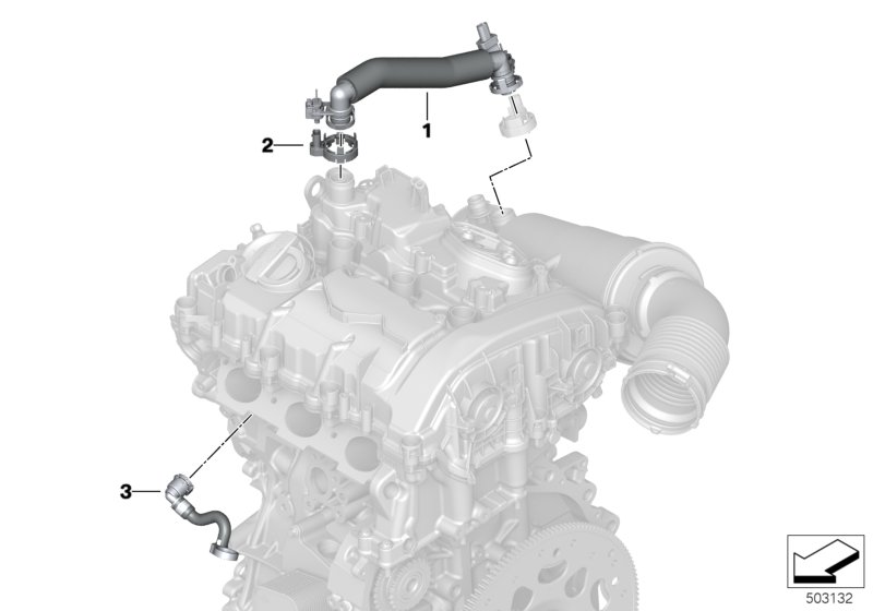 Система вентиляции картера для BMW I12 i8 B38 (схема запчастей)