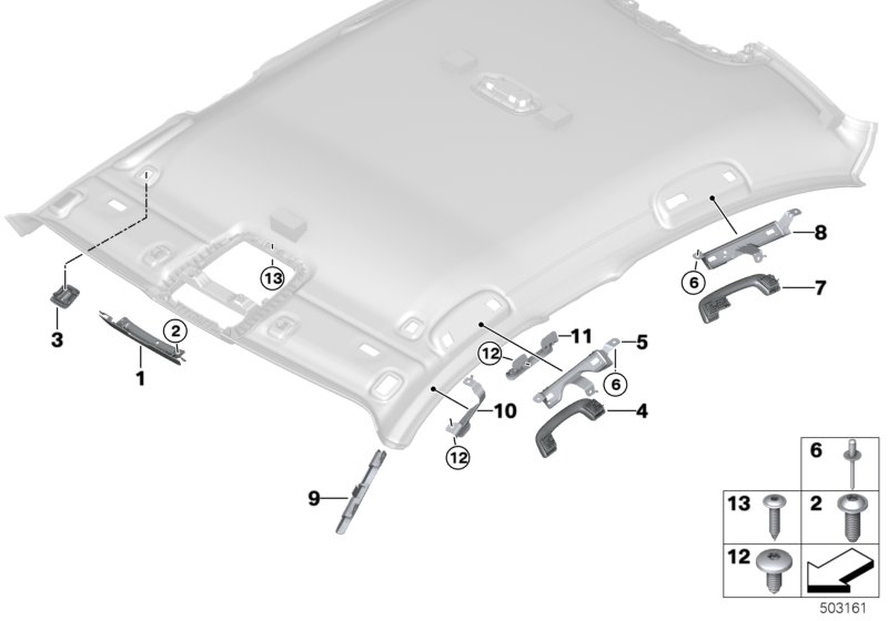 Доп.элементы потолка для BMW G20 330d B57 (схема запчастей)