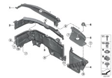 Дополнительные элементы моторного отсека для BMW F54N Cooper S B46C (схема запасных частей)