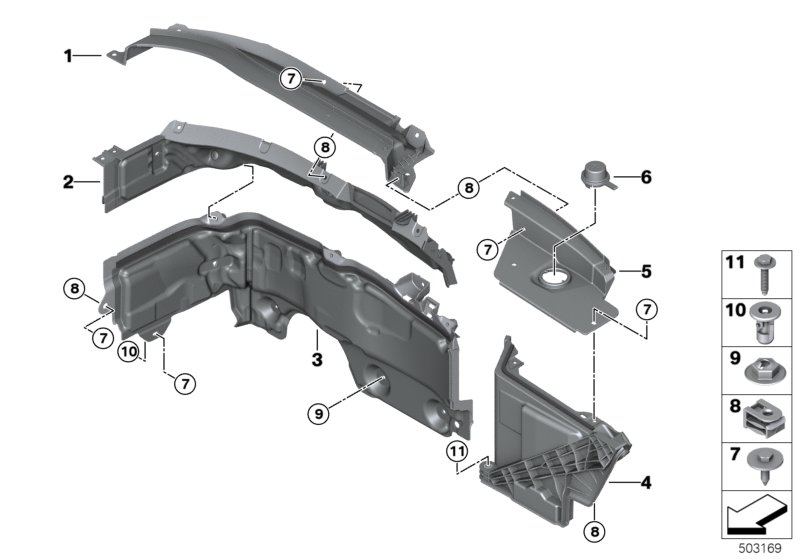 Дополнительные элементы моторного отсека для BMW F54N JCW ALL4 B48E (схема запчастей)