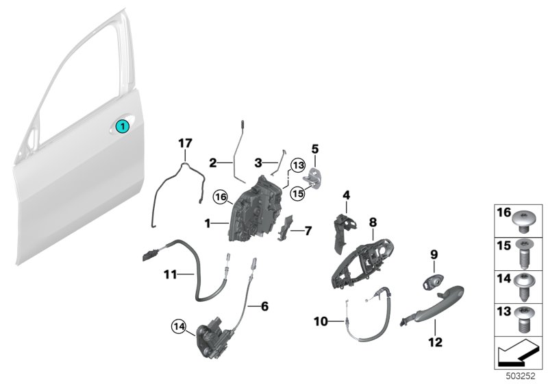 Система замков передней двери для BMW G07 X7 M50iX N63B (схема запчастей)