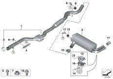 Система выпуска ОГ Зд для BMW F20N 125i B48 (схема запасных частей)
