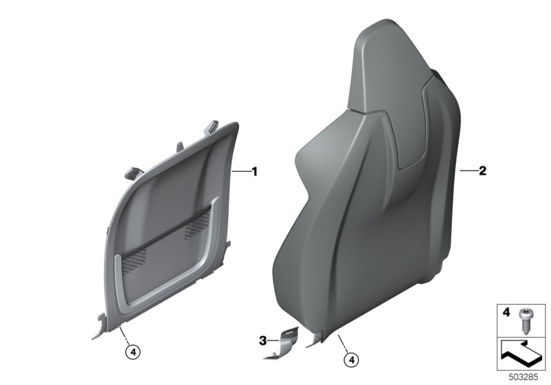 Накладки спинки переднего сиденья для BMW F97 X3 M S58 (схема запчастей)