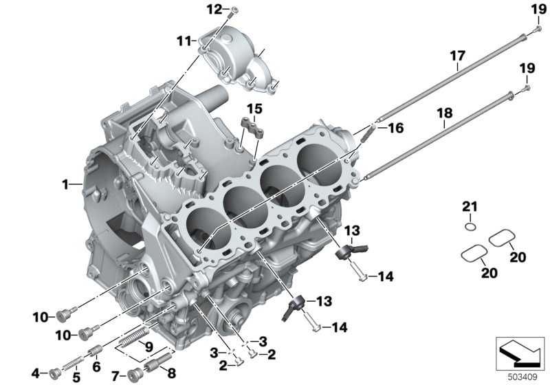 Картер двигателя для MOTO K67 S 1000 RR 19 (0E21, 0E23) 0 (схема запчастей)