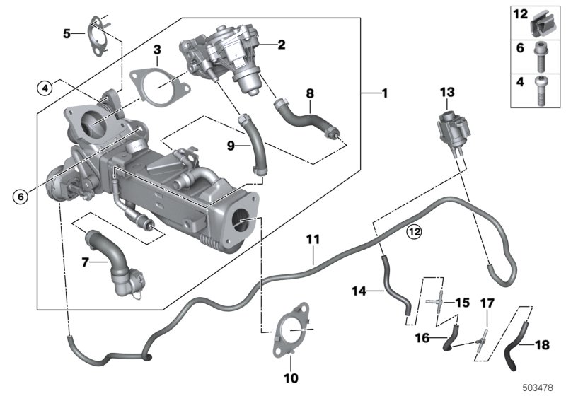 Система нейтрализации ОГ, охлаждение для BMW G31 520d XD5 (схема запчастей)