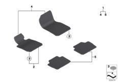 Ножные коврики Velours для BMW F22 M235iX N55 (схема запасных частей)