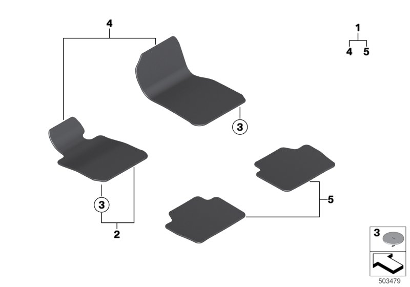 Ножные коврики Velours для BMW F21N M135iX N55 (схема запчастей)