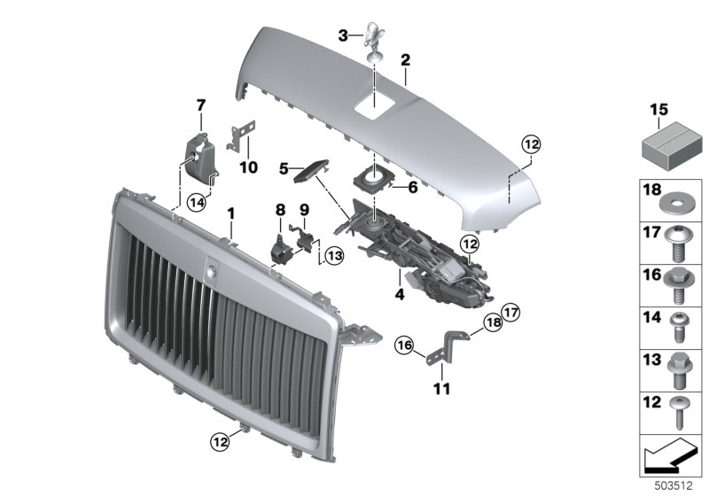 Решетка радиатора / фигура на капоте для ROLLS-ROYCE RR31 Cullinan N74L (схема запчастей)