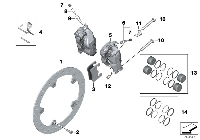 Тормозной механизм переднего колеса для BMW K50 R 1250 GS 19 (0J91, 0J93) 0 (схема запчастей)