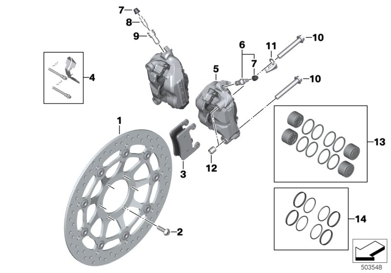 Тормозной механизм переднего колеса для BMW K67 S 1000 RR 19 (0E21, 0E23) 0 (схема запчастей)
