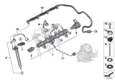 Ресивер/инжектор/провод для BMW F15 X5 25dX B47 (схема запасных частей)