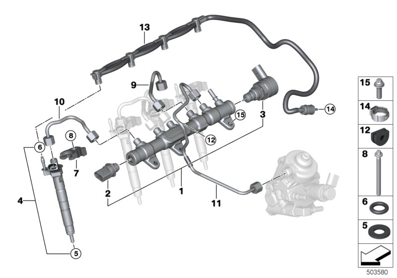 Ресивер/инжектор/провод для BMW F34N 325d B47 (схема запчастей)