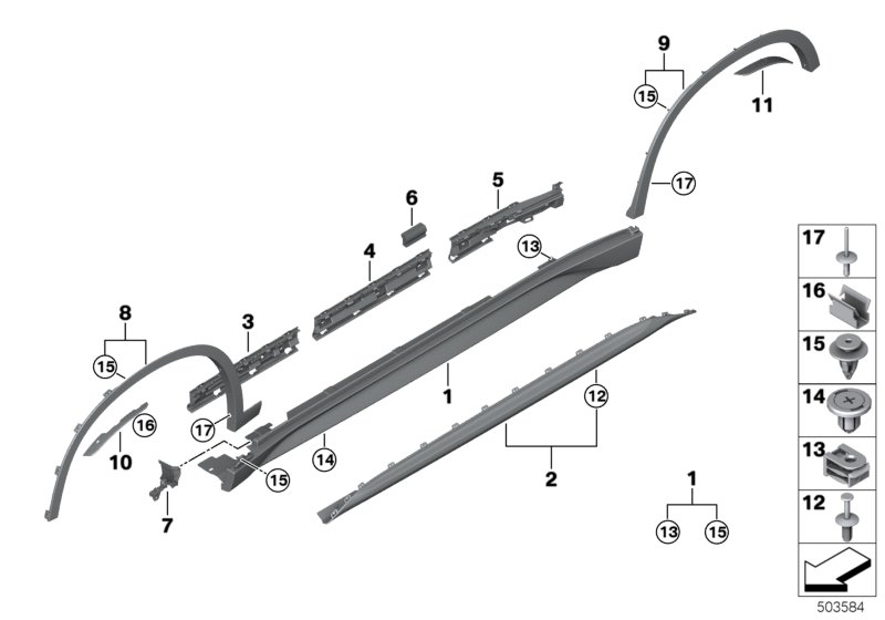 Накладка порог / арка колеса для BMW F48N X1 25iX B48D (схема запчастей)