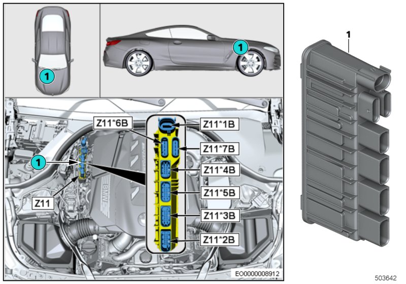 Встроенный модуль питания Z11 для BMW F91 M8 S63M (схема запчастей)