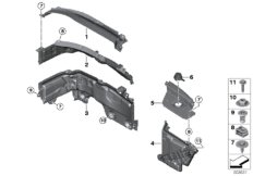 Дополнительные элементы моторного отсека для BMW F40 118i B38C (схема запасных частей)
