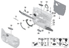 Доп.элементы обшивки передней двери для BMW F48N X1 20iX B48C (схема запасных частей)
