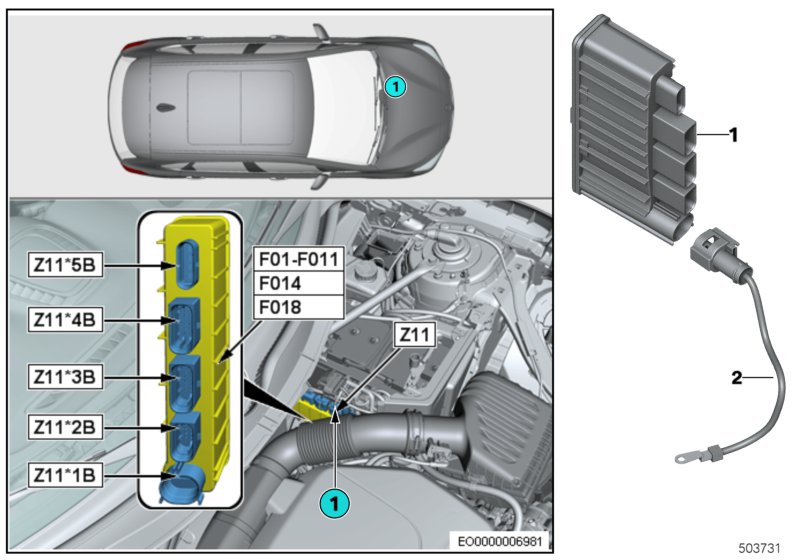 Встроенный модуль питания Z11 для BMW F40 M135iX B48E (схема запчастей)